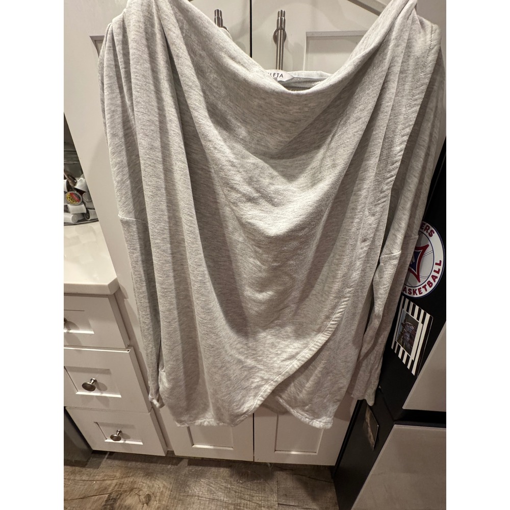 Athleta Womens Gray Heathered Crossover Tulip Hem Hooded Pullover Top Size M